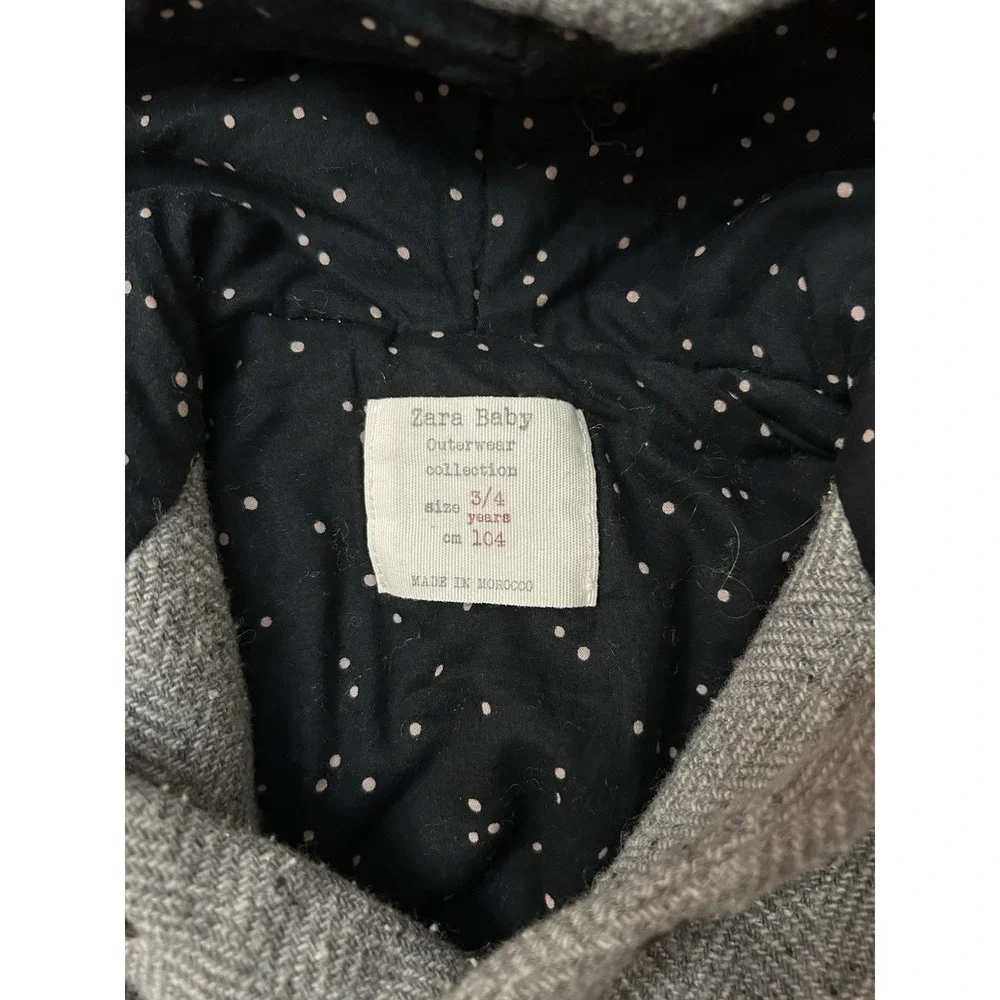 Zara Baby Gray Button Up Parka Jacket Size 3/4 Toddler Herringbone Winter Coat